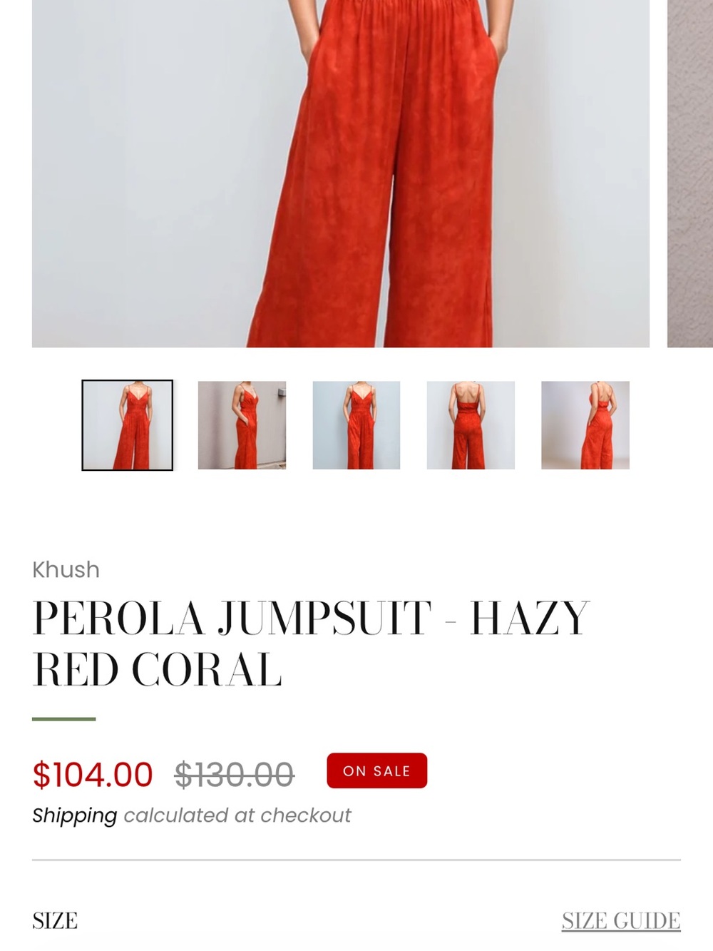 Khush Hazy Red Coral Wide-Leg Jumpsuit